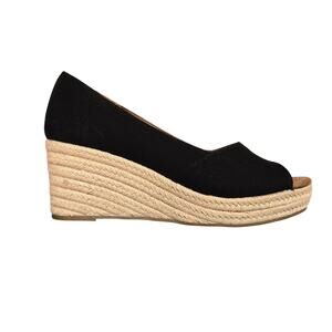 Women's Espadrilles Peep Toe Wedge Tom's Rania Black Size 8